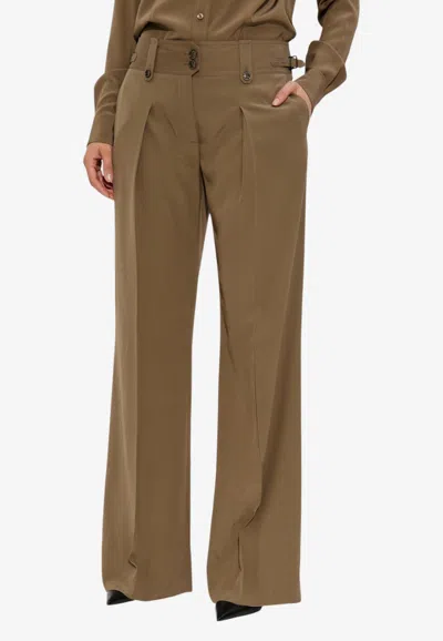 Tom Ford Wide-leg Silk Tailored Pants In Brown