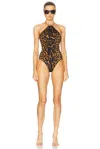 Tom Ford Leopard-print Chain Halter One-piece Swimsuit In Brown