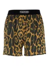 Tom Ford Multicolor Shorts With Patch Logo On The Waist And All-over Leopard Print In Silk Stretch W