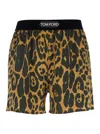 Tom Ford Multicolor Shorts With Patch Logo On The Waist And All-over Leopard Print In Silk Stretch W In Black