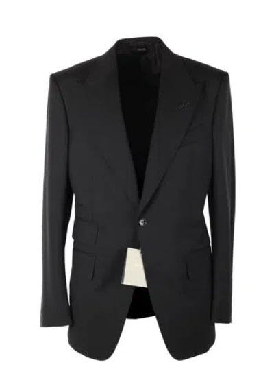 Pre-owned Tom Ford Windsor Signature Solid Black Suit Size 56 It / 46r U.s. With Tags