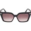Tom Ford Winona 53mm Gradient Polarized Cat Eye Sunglasses In Shiny Black/gradient Rose