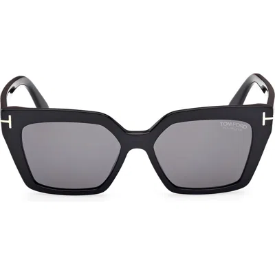Tom Ford Winona 53mm Polarized Cat Eye Sunglasses In Black Eco/t Logo