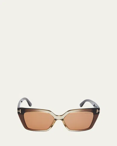 Tom Ford Winona 53mm Gradient Polarized Cat Eye Sunglasses In Shiny Transparent Light Brown