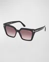Tom Ford Winona Acetate T-logo Cat-eye Sunglasses In Black