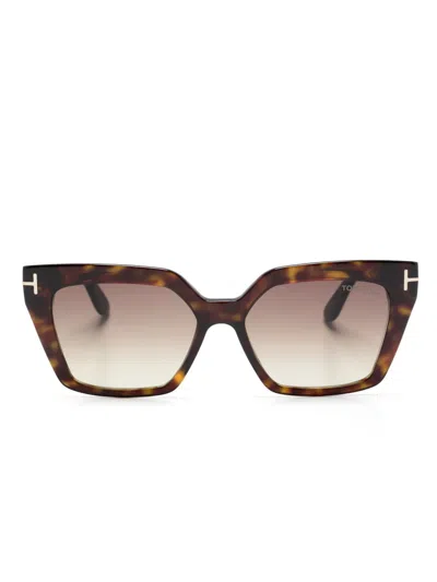 Tom Ford Winona Rectangle-frame Sunglasses In 褐色
