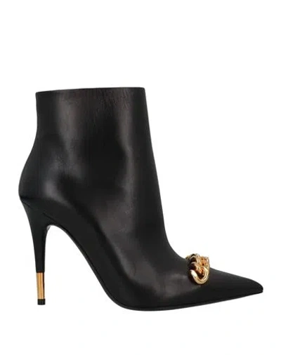 Tom Ford Woman Ankle Boots Black Size 7 Sheepskin, Aluminum, Brass
