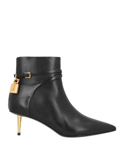 Tom Ford Woman Ankle Boots Black Size 10 Calfskin, Zamak, Brass