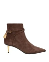 Tom Ford Woman Ankle Boots Chocolate Brown Size 7 Calfskin, Steel, Metal, Brass, Zamak In Cocoa