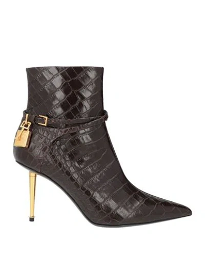 Tom Ford Woman Ankle Boots Dark Brown Size 7 Calfskin In Black