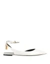 Tom Ford Woman Ballet Flats White Size 5.5 Goat Skin, Brass, Zamak In White