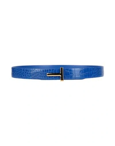 Tom Ford Woman Belt Bright Blue Size 38 Calfskin, Brass