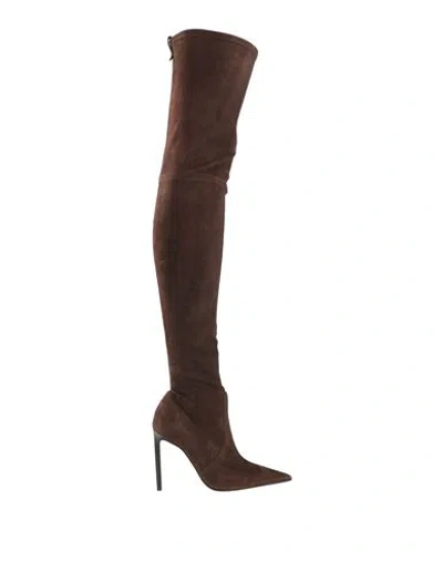 Tom Ford Woman Boot Chocolate Brown Size 7 Ovine Leather, Brass