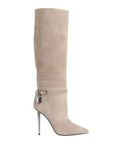 Tom Ford Woman Ankle Boots Beige Size 8 Calfskin, Metal, Zamak In Grey