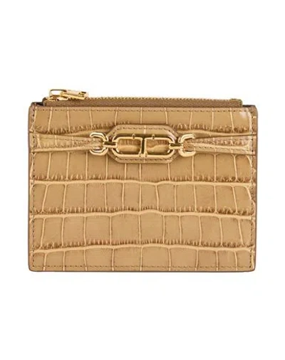 Tom Ford Woman Cardholder Khaki Size - Calfskin, Brass In Beige