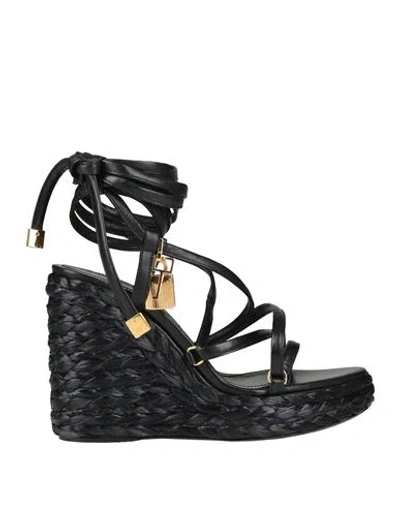 Tom Ford Woman Espadrilles Black Size 8 Sheepskin, Brass