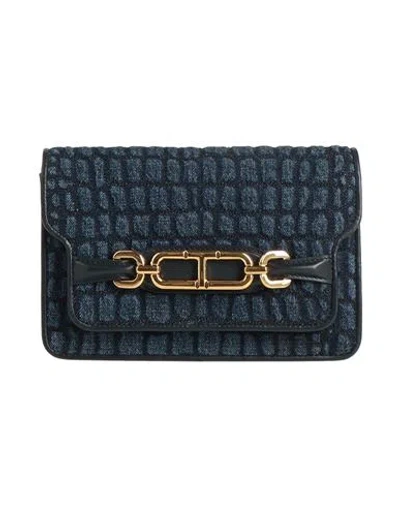 Tom Ford Woman Handbag Slate Blue Size - Cotton, Cow Leather, Brass