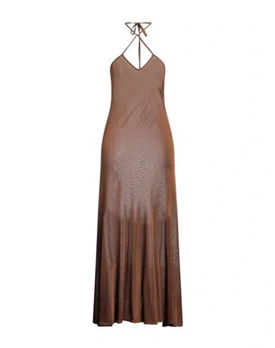 Tom Ford Slinky Viscose Jersey Knit Halterneck Maxi Dress In Brown