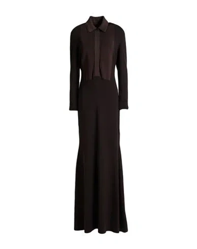 Tom Ford Woman Maxi Dress Dark Brown Size Xs Virgin Wool, Viscose, Polyester, Polyamide, Polyurethan