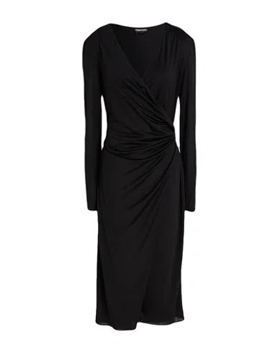 Tom Ford Woman Midi Dress Black Size 8 Silk, Polyamide, Elastane, Polyester