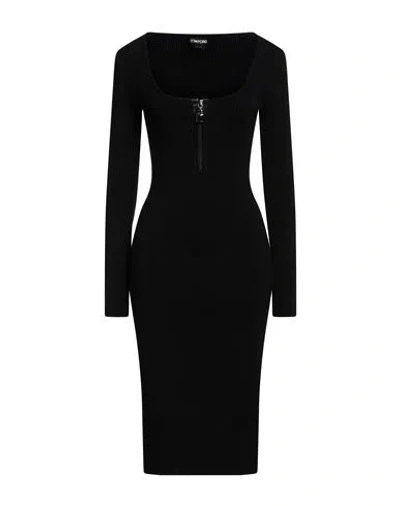 Tom Ford Woman Midi Dress Black Size S Virgin Wool, Polyamide