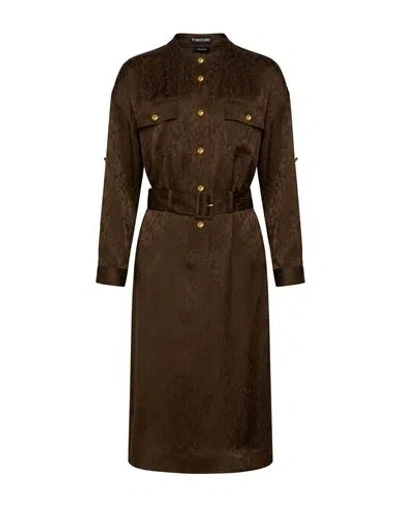 Tom Ford Woman Midi Dress Chocolate Brown Size 6 Silk In White