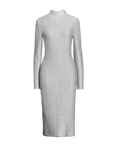 Tom Ford Woman Midi Dress Silver Size M Cotton, Virgin Wool, Polyester In Metallic