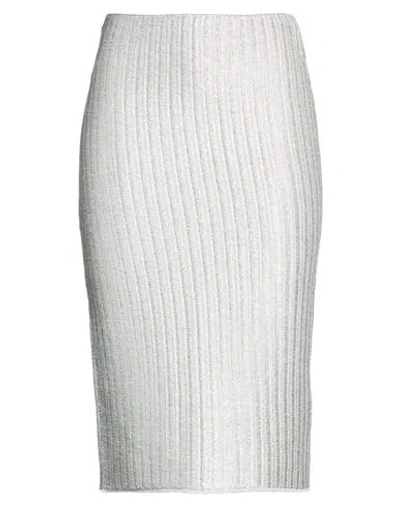 Tom Ford Woman Midi Skirt Silver Size L Cotton, Virgin Wool, Polyester In Multi