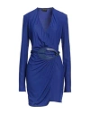 Tom Ford Plunging Leather-trim Microcosta Jersey Wrap Mini Dress In Blue