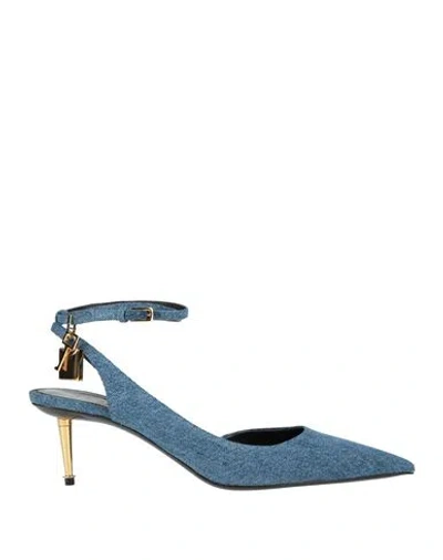 Tom Ford Woman Pumps Azure Size 6 Cotton, Brass, Zamak In Blue