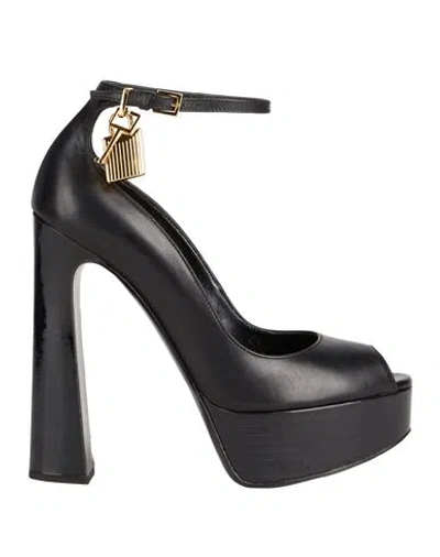 Tom Ford Lock Calfskin Ankle-strap Pumps In Black
