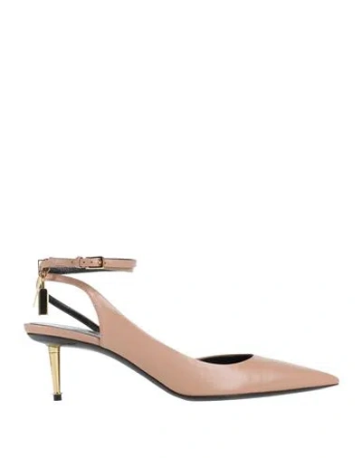 Tom Ford Woman Pumps Light Brown Size 6 Goat Skin, Zamak, Brass In Beige
