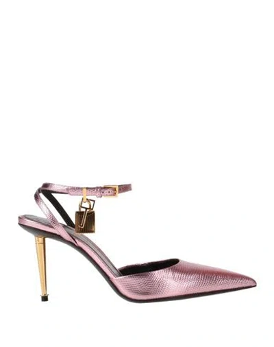Tom Ford Woman Pumps Pink Size 8 Calfskin, Steel, Zamak, Brass