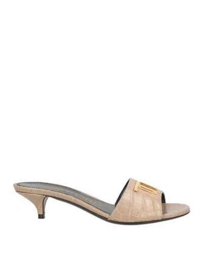 Tom Ford Woman Sandals Beige Size 7.5 Calfskin In Neutral