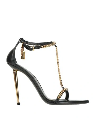 Tom Ford Woman Sandals Black Size 11 Goat Skin, Aluminum, Zamak, Brass