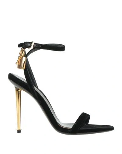 TOM FORD TOM FORD WOMAN SANDALS BLACK SIZE 5 VISCOSE, STEEL, ZAMAK