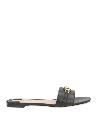 Tom Ford Woman Sandals Black Size 7 Calfskin, Brass