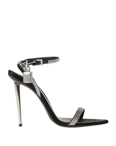 Tom Ford Woman Sandals Black Size 7.5 Viscose, Silk, Glass, Zamak, Steel