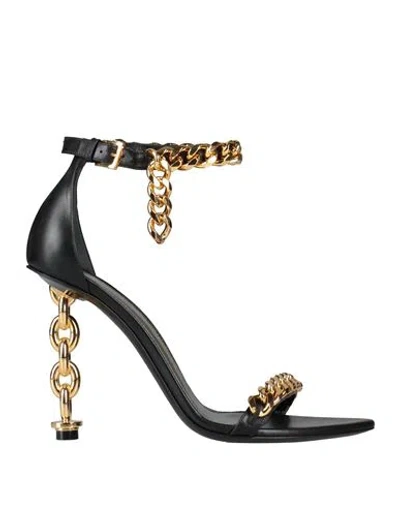 Tom Ford Woman Sandals Black Size 8 Calfskin, Aluminum, Brass