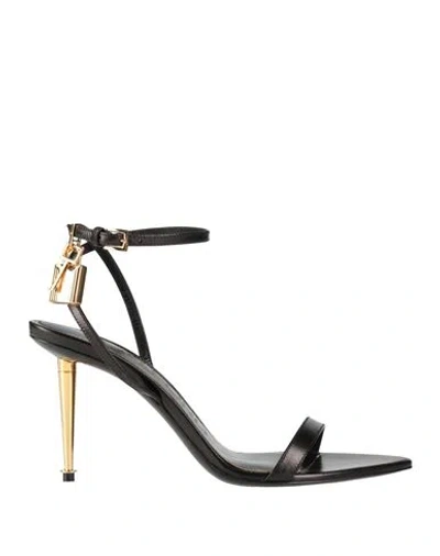 TOM FORD TOM FORD WOMAN SANDALS BLACK SIZE 6 GOAT SKIN, STEEL, ZAMAK