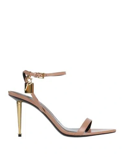 TOM FORD TOM FORD WOMAN SANDALS BLUSH SIZE 7.5 GOAT SKIN, STEEL, ZAMAK