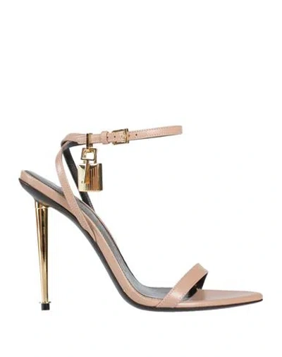TOM FORD TOM FORD WOMAN SANDALS BLUSH SIZE 6 GOAT SKIN, ZAMAK, BRASS