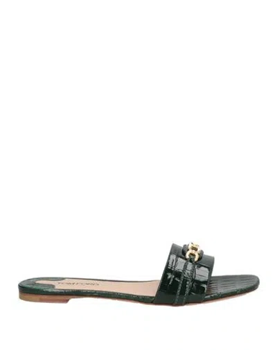 Tom Ford Woman Sandals Dark Green Size 8 Goat Skin In Black