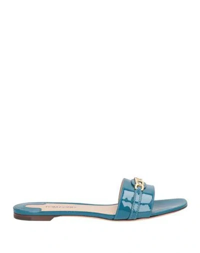Tom Ford Woman Sandals Deep Teal Size 8.5 Calfskin In Blue