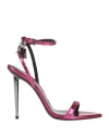 Tom Ford Woman Sandals Fuchsia Size 7.5 Polyurethane, Polyester, Cotton, Metal, Leather In Pink