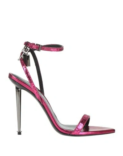 Tom Ford Woman Sandals Fuchsia Size 7.5 Polyurethane, Polyester, Cotton, Metal, Leather In Pink