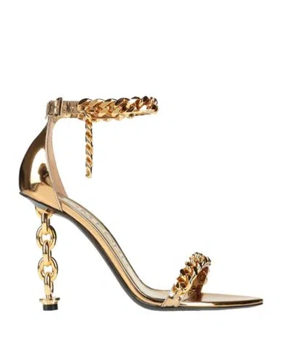 Tom Ford Woman Sandals Gold Size 6 Calfskin, Aluminum, Brass