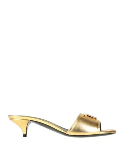 Tom Ford Woman Sandals Gold Size 7.5 Sheepskin, Zamak