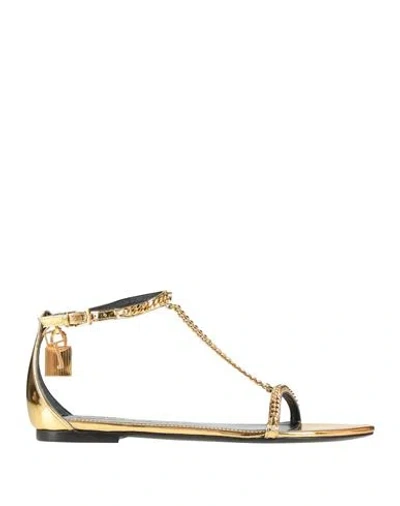 Tom Ford Woman Sandals Gold Size 8 Cow Leather, Aluminum, Brass