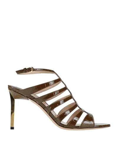 Tom Ford Woman Sandals Khaki Size 8 Goat Skin, Brass In Brown
